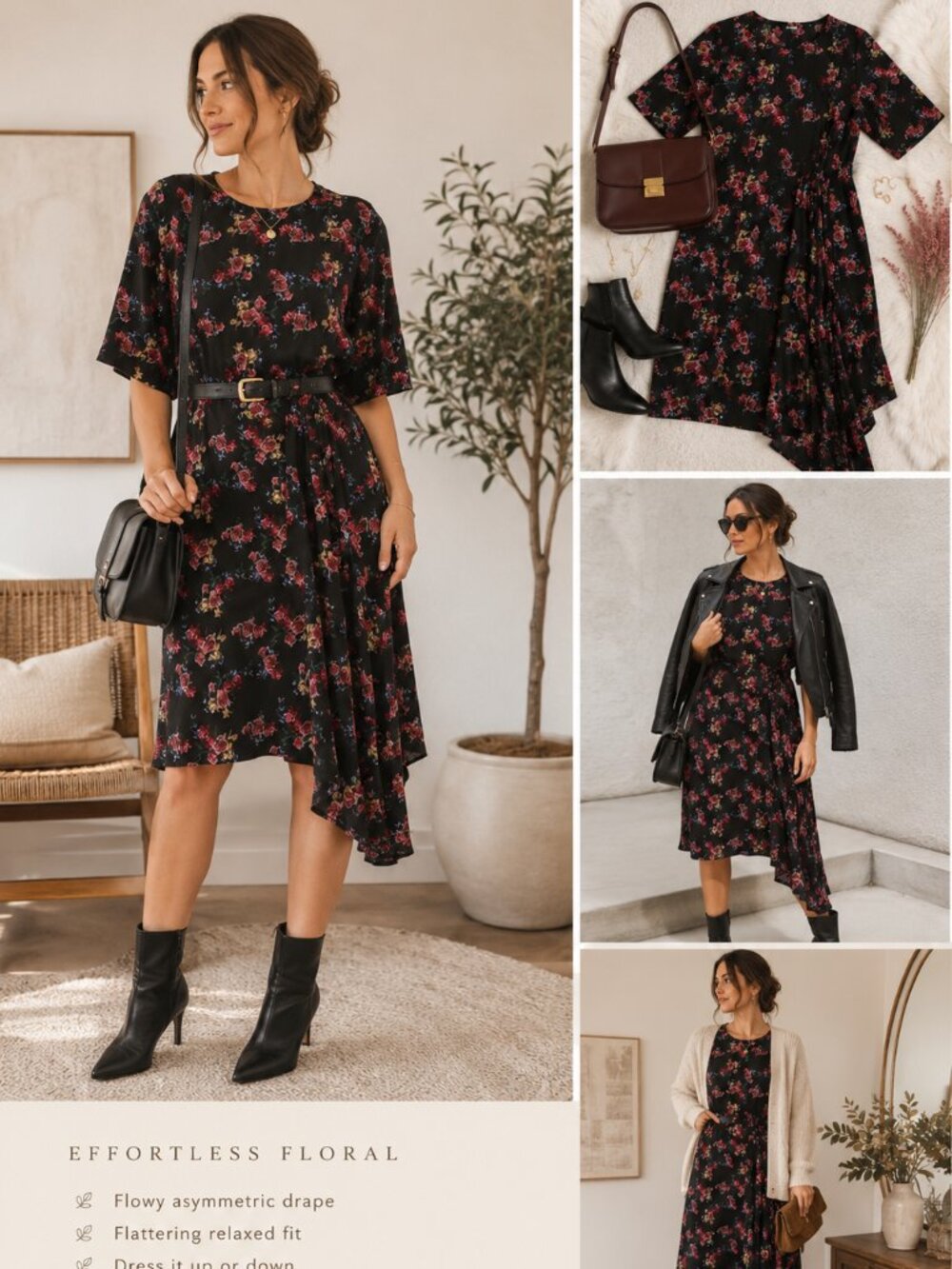 PUBLIC SCHOOL Rima Floral Asymmetrical Midi Dress Dark Academia Size 2
